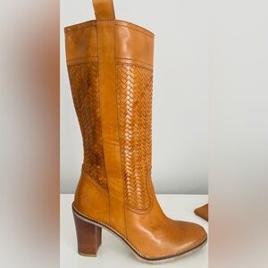 WOMENS COLE HANN WOVEN LEATHER KNEE BOOTS WITH RUBBER TREAD SOLE